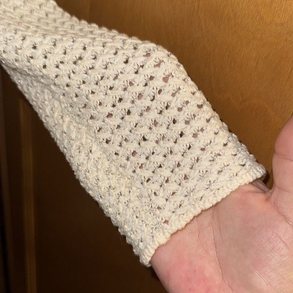 Tommy Bahama Open Knit Cream Sweater with silver metallic, medium knit - Picture 4 of 6